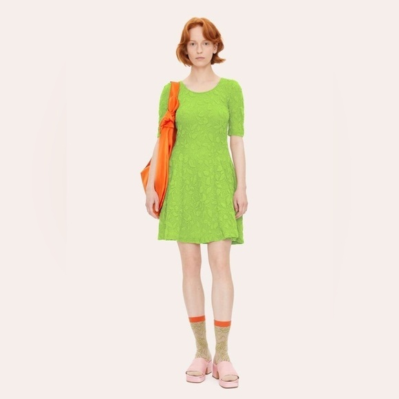 NEW STINE GOYA CYRIELLE ELBOW SLEEVE SKATER DRESS CACTUS S - Picture 1 of 9